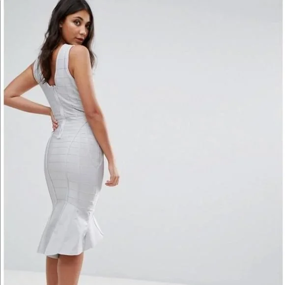 Missguided Dresses | Missguided Gray Bandage Plunge Frill Hem Midi | Color: Gray | Size: 2 | Clothingbrands1'S Closet